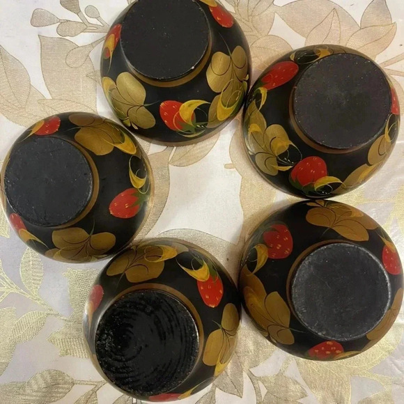 Set Of 13+Vintage Russian (USSR) Khokhloma Hand Painted  Wooden Jars Bowls Plate - Picture 3 of 15